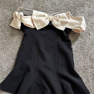 Girls Black Dress with Cream Bow Trim